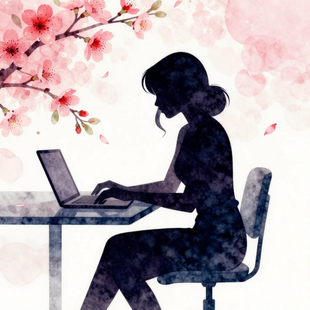 Watercolor style. A stylish silhouette of a woman sitting at...