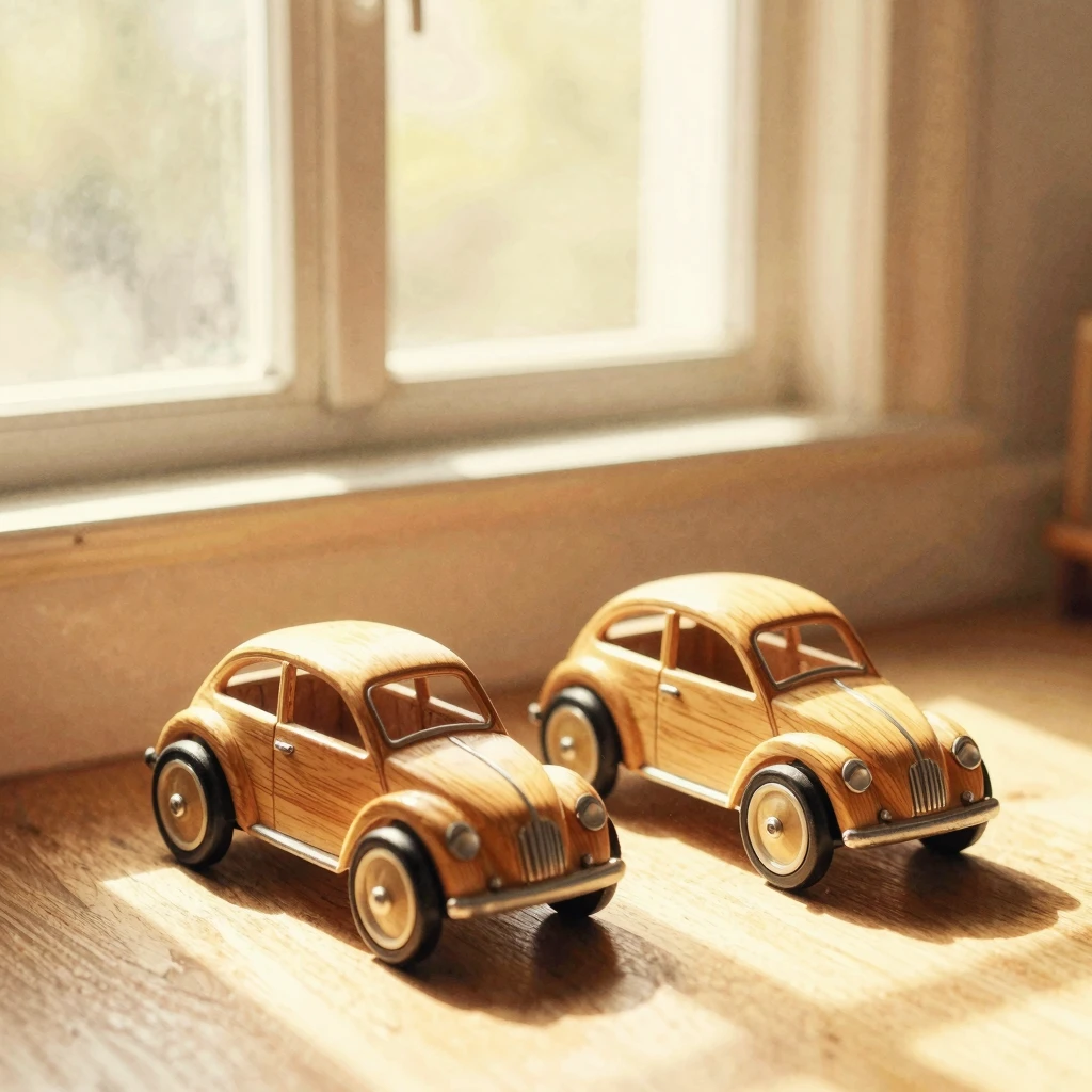 Golden sunlight streaming through a window onto two vintage ...