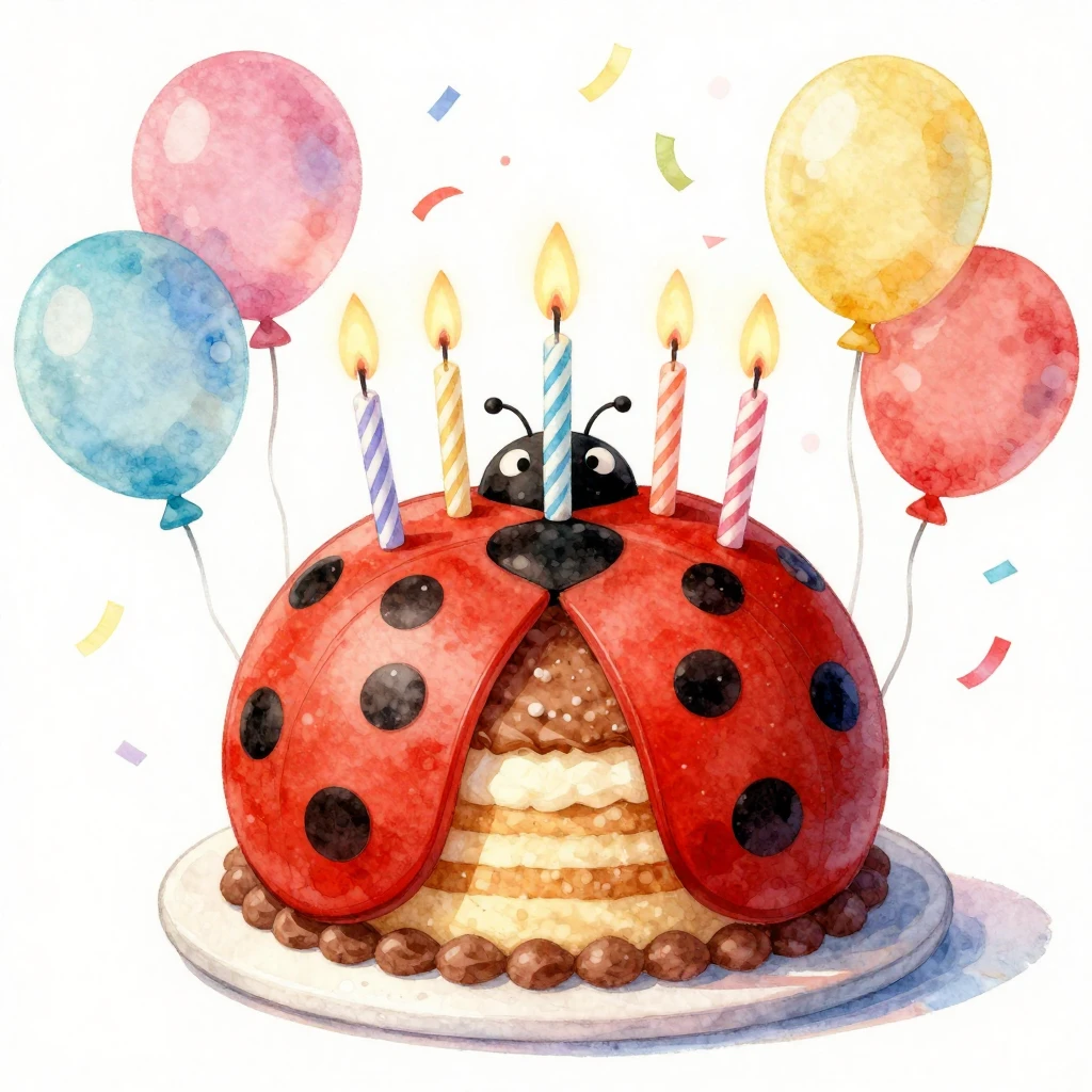 A whimsical watercolor illustration of a birthday cake desig...