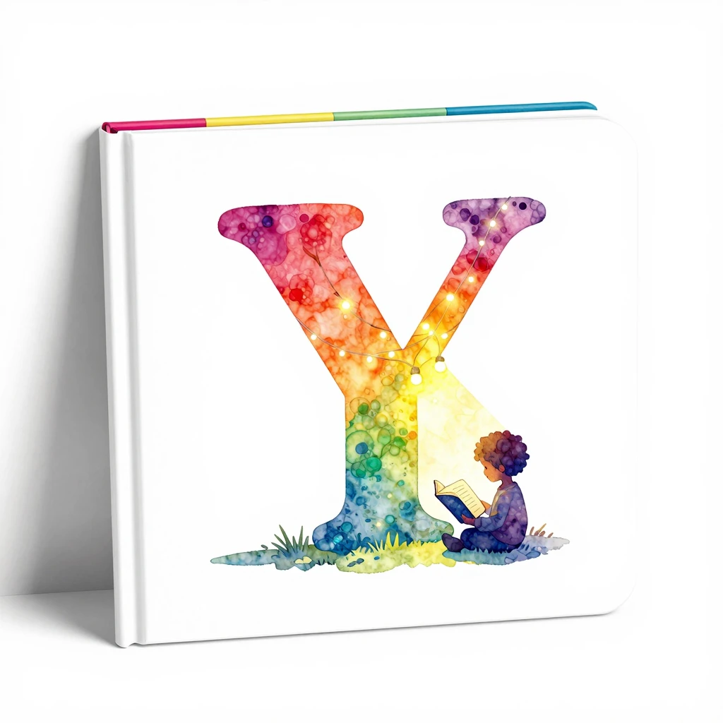 Watercolor style. A colorful magical alphabet book opening o...