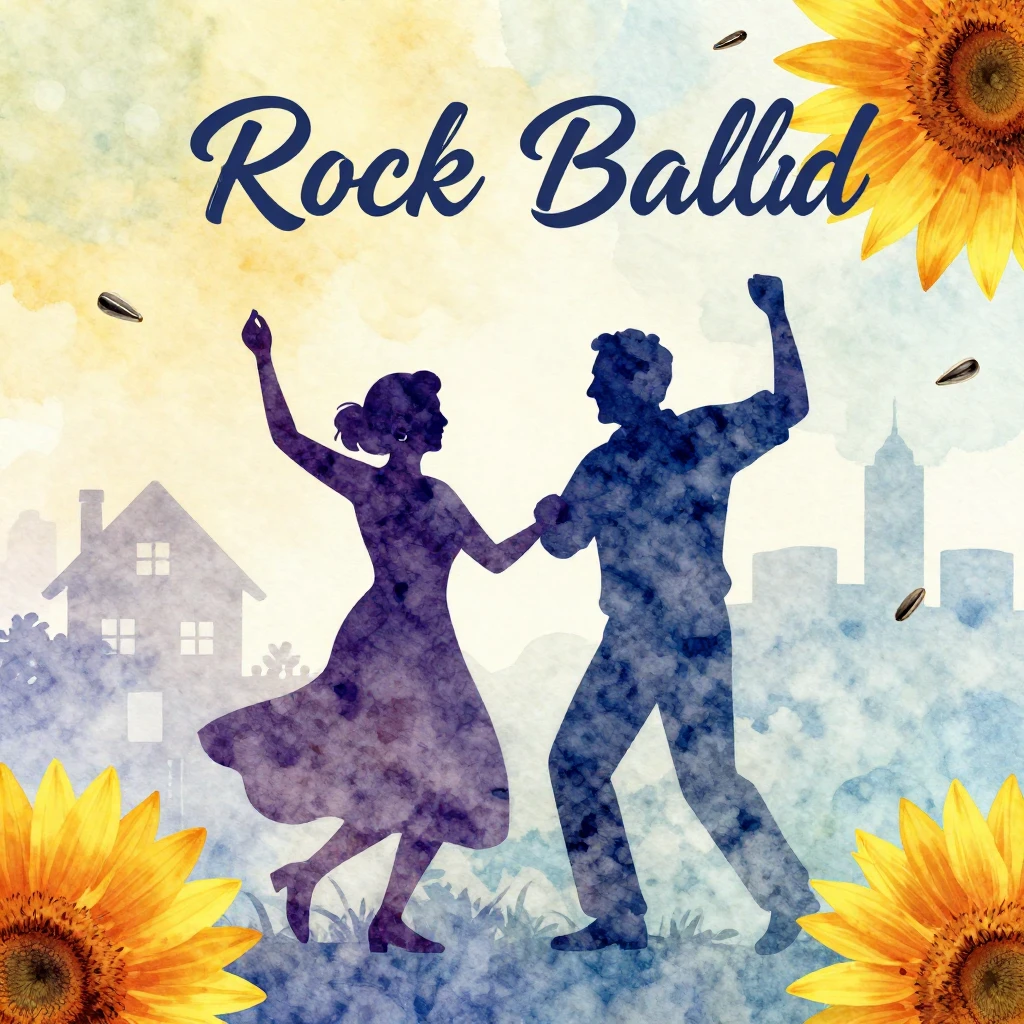 A vibrant watercolor style album cover for a rock ballad. Si...