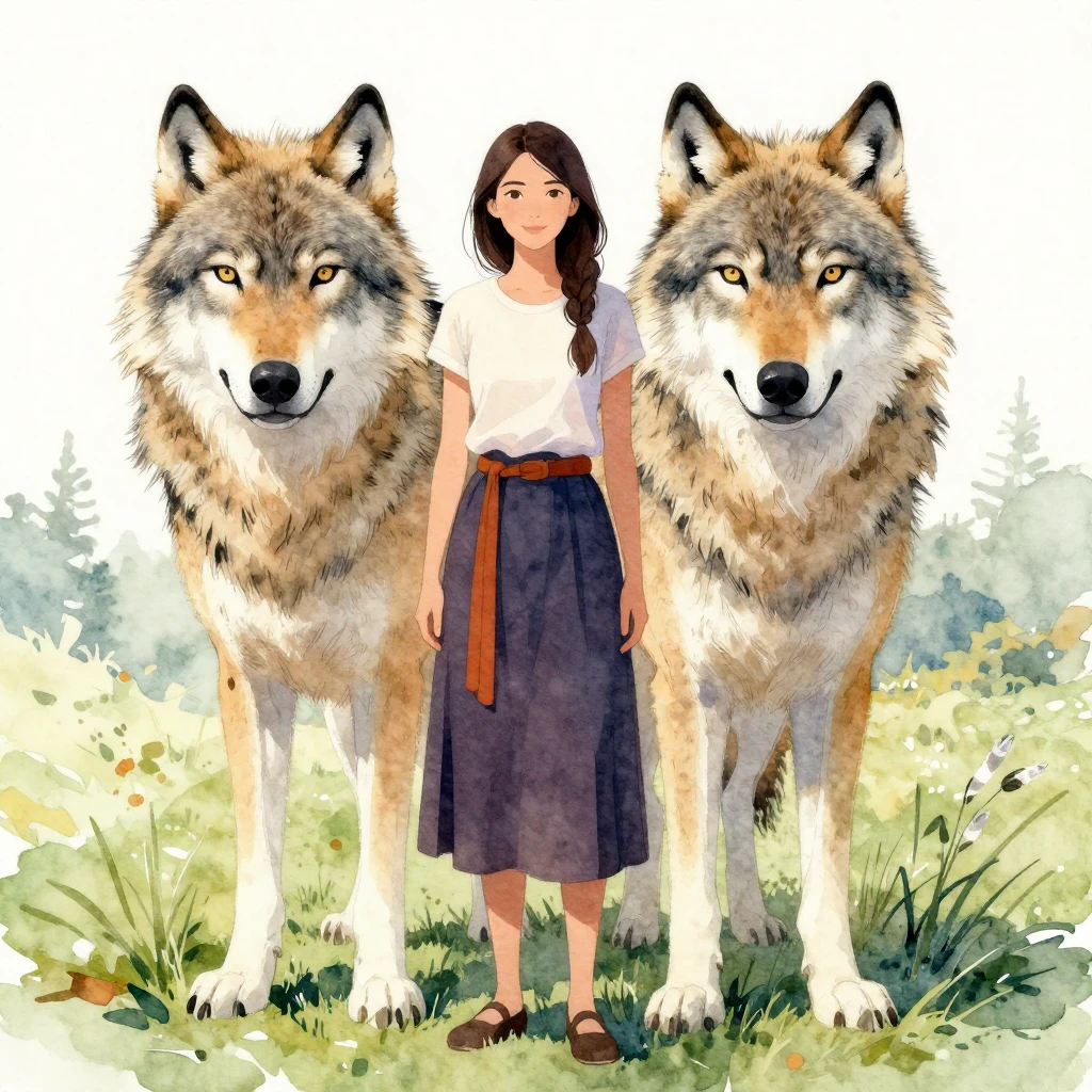 A vibrant watercolor painting showing a woman and a large wo...