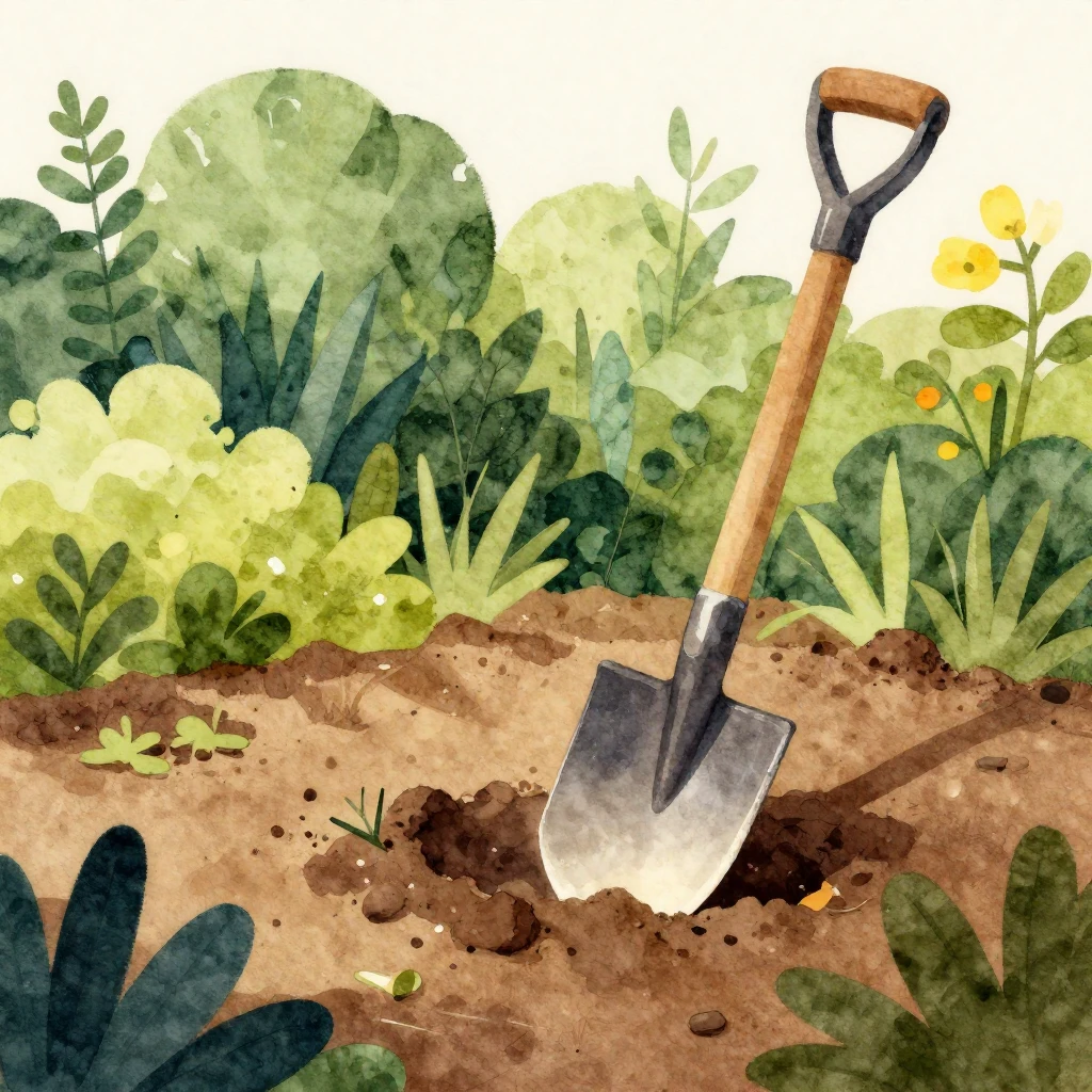 A whimsical watercolor illustration of a lush, stylized gard...