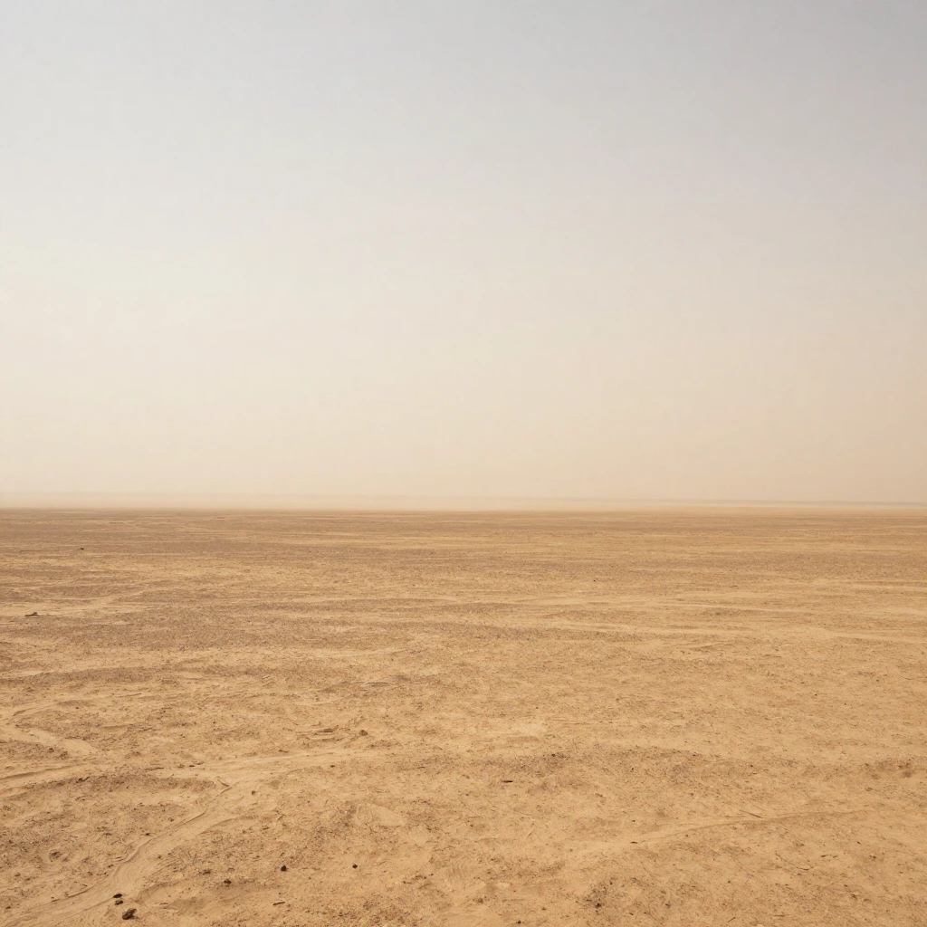 A vast, dusty landscape under a scorching sun, with strong h...