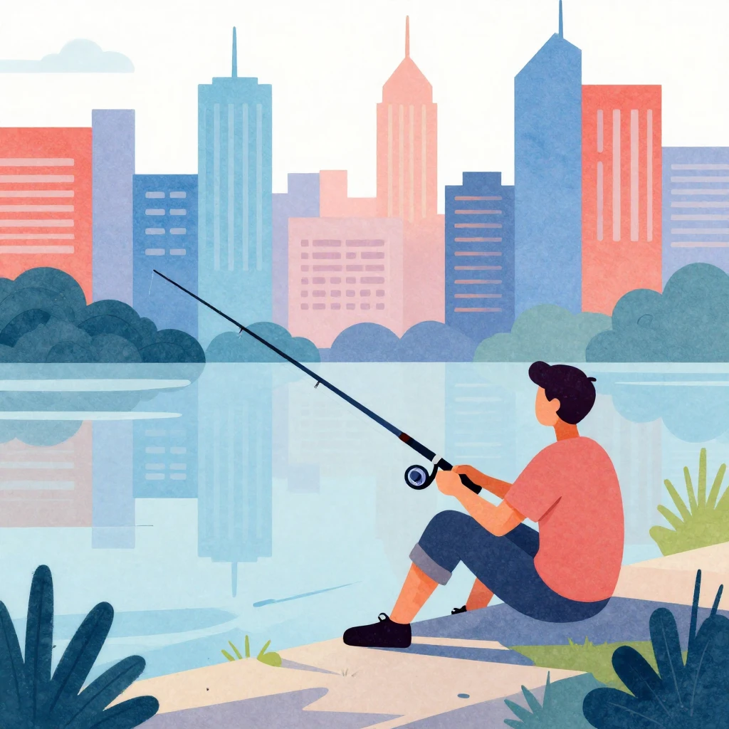 A stylized depiction of urban leisure in a vibrant watercolo...