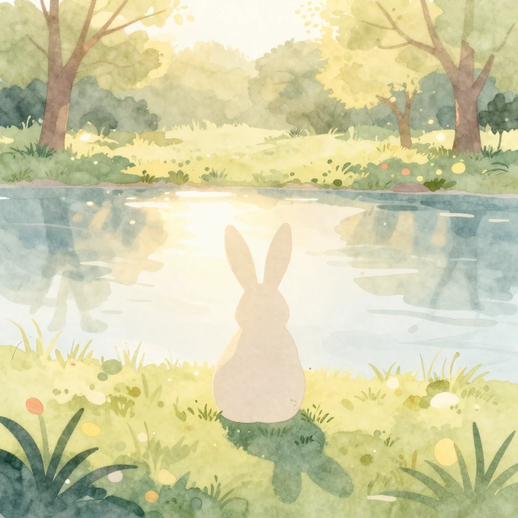 A subtle bunny motif, perhaps a silhouette or abstract form,...