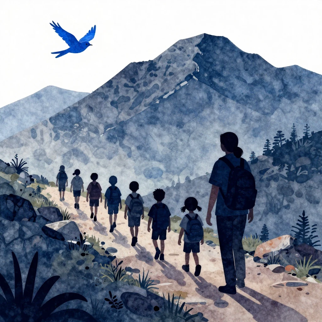 Watercolor style illustration of a silhouette of a teacher l...