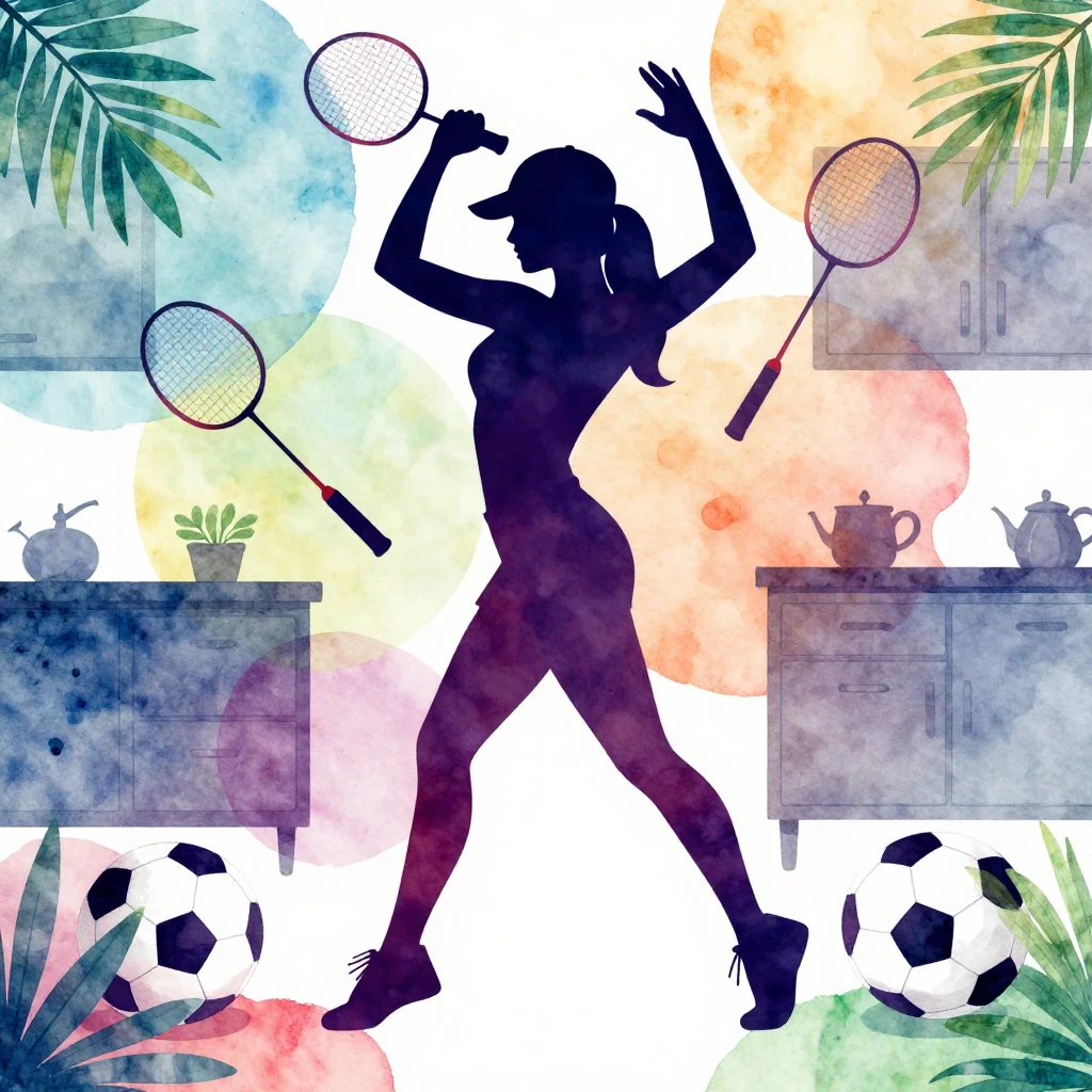 A vibrant watercolor silhouette of a sporty woman in a baseb...