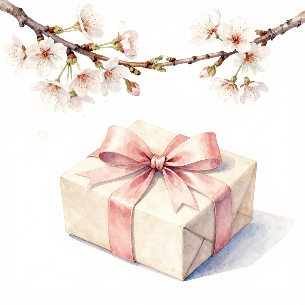 A delicate composition featuring blooming cherry branches an...