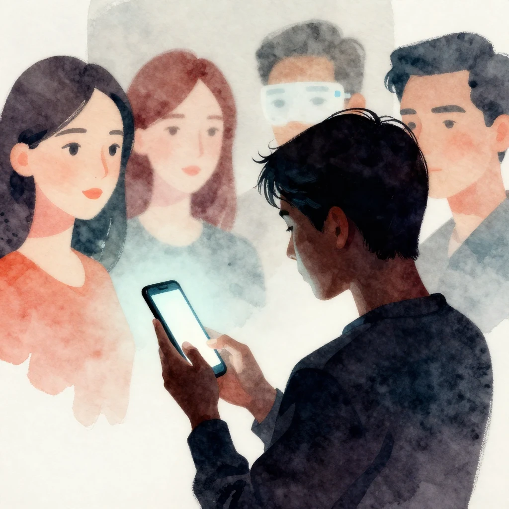 A thought-provoking watercolor illustration portraying a per...