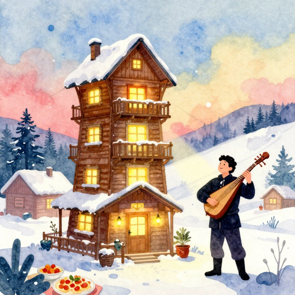 A vibrant, festive album cover in watercolor style, depictin...