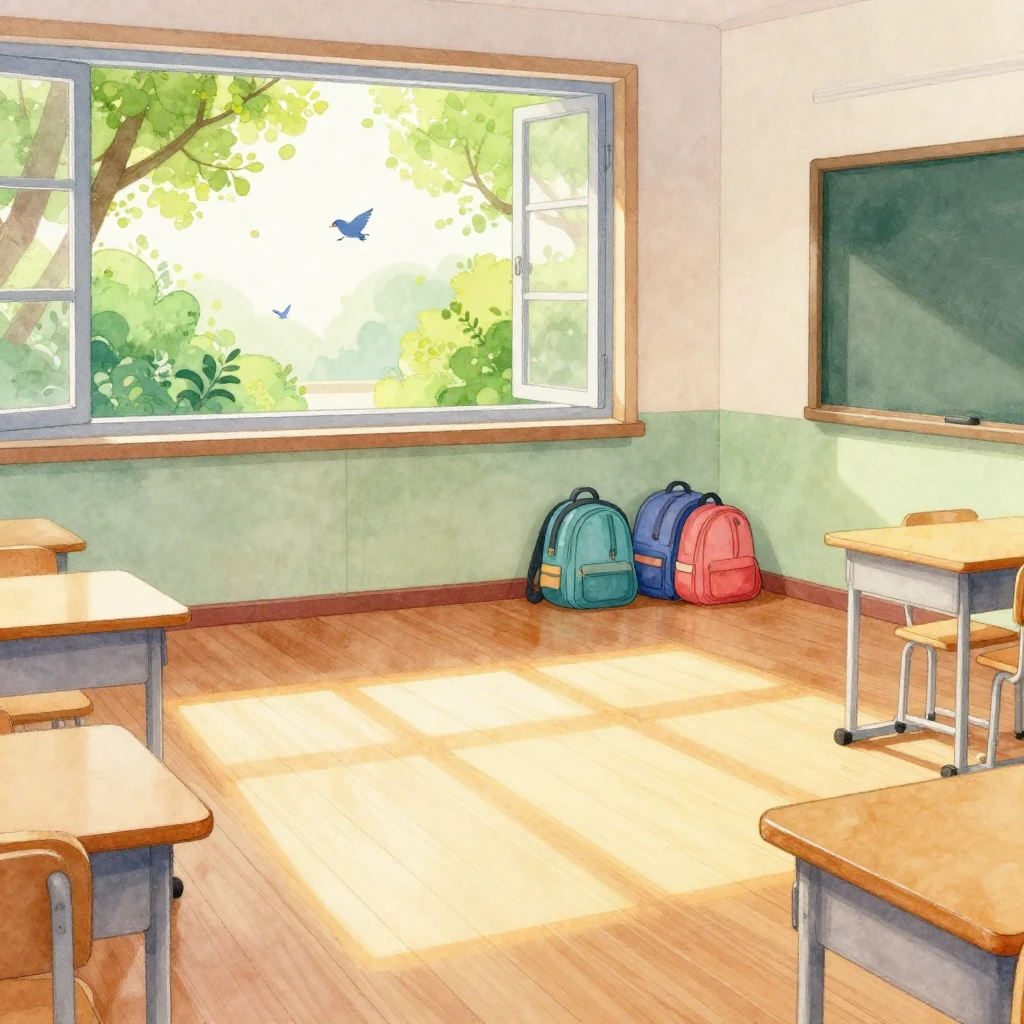 Vibrant watercolor style illustration of an empty children's...