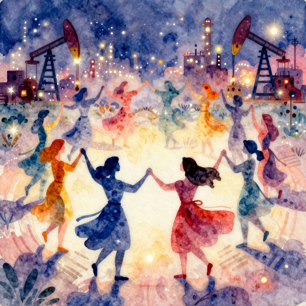 Vibrant watercolor illustration of stylized, abstract female...