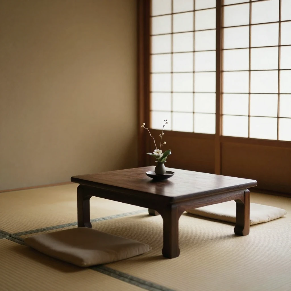 A peaceful, minimalist traditional Japanese room interior wi...
