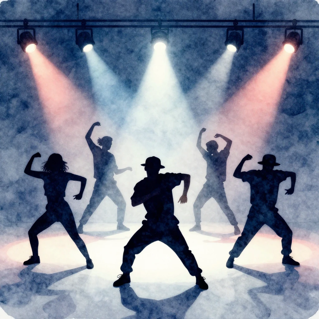 Dynamic silhouettes of dancers performing urban dance moves ...