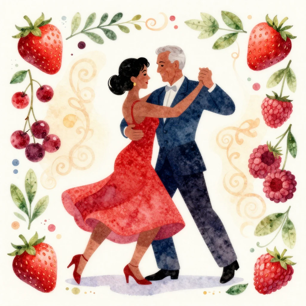 Vibrant watercolor style illustration of an elderly couple d...