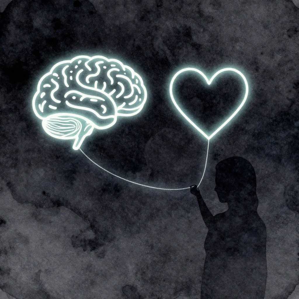 A minimalist watercolor painting depicting a glowing thread ...