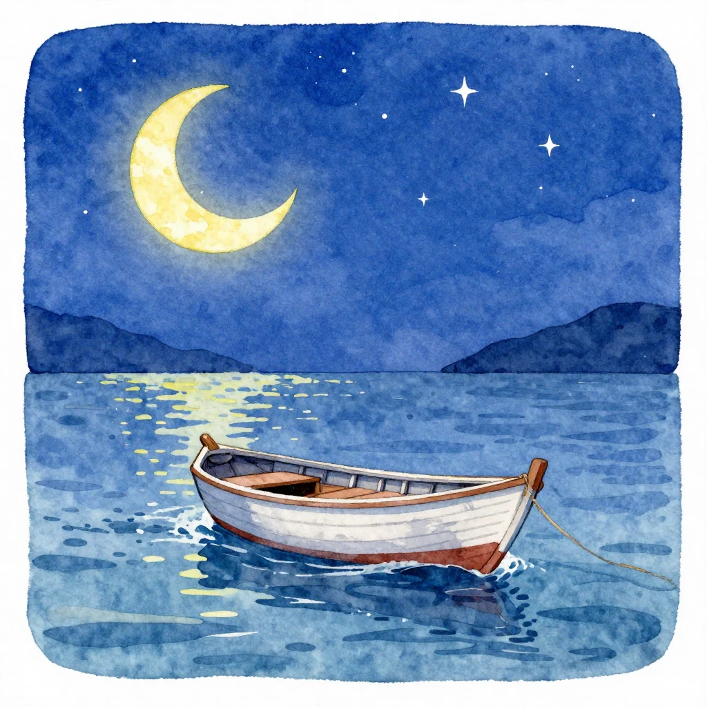 A vibrant watercolor painting depicting a small boat gently ...