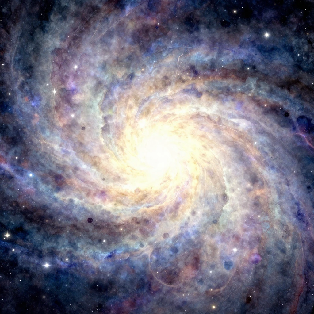 A vast cosmic void with distant, fading stars. Swirling, lum...