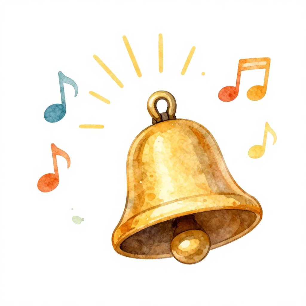 A cheerful, simple illustration of a small, shiny golden bel...