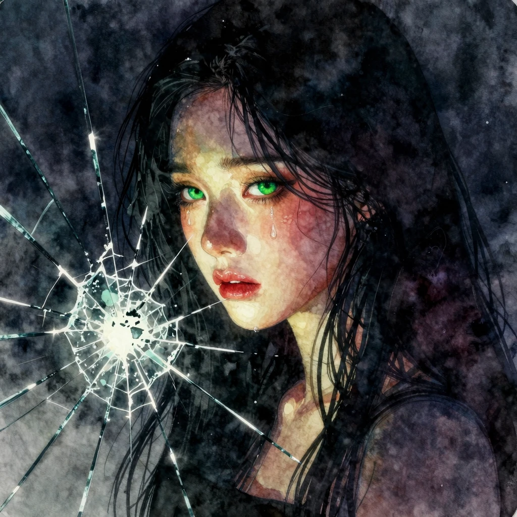 A vibrant watercolor painting in the style of a K-pop album ...