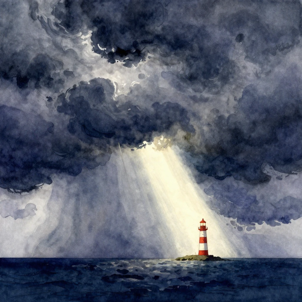 A vast, dramatic stormy sky with dark, swirling clouds and a...