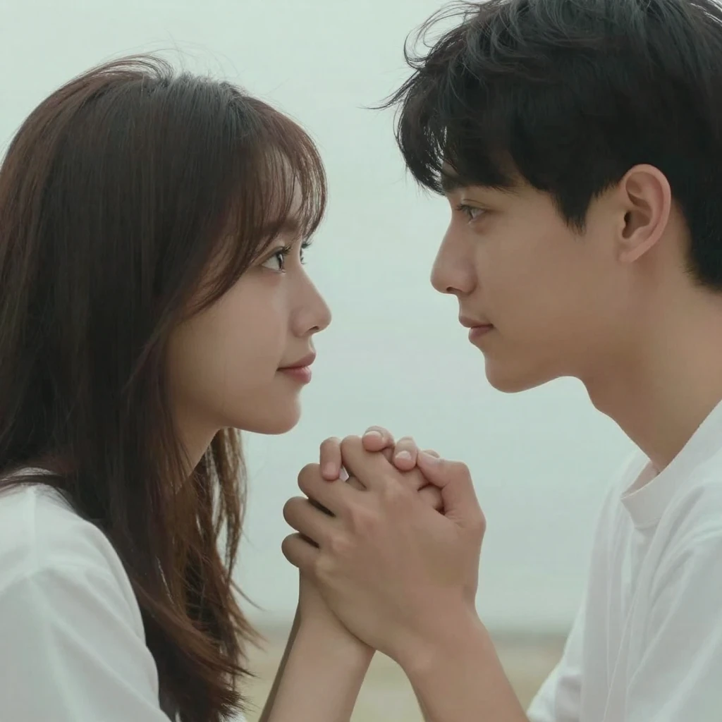 A serene and intimate scene depicting two figures in close p...