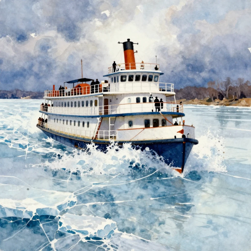 A vibrant watercolor painting of a powerful river steamboat ...