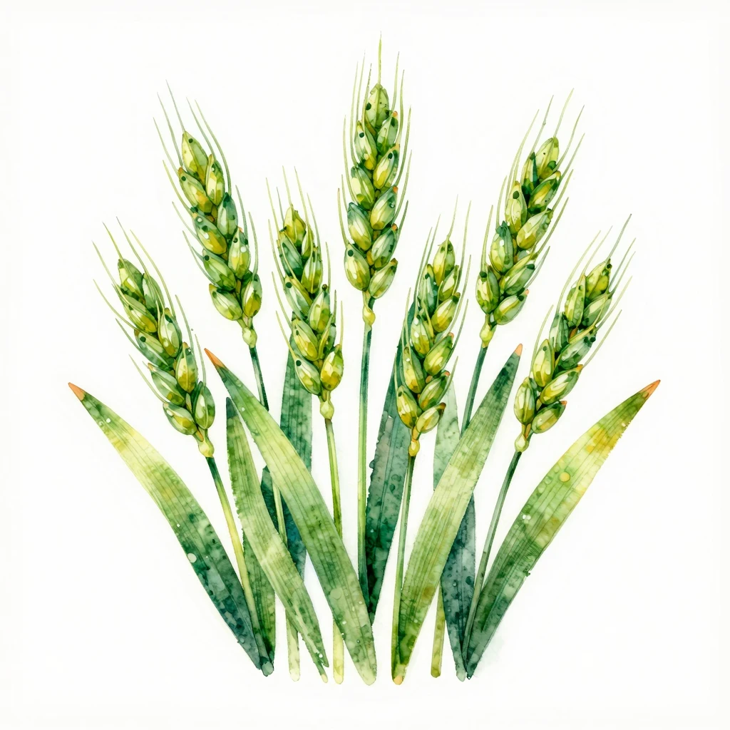 Vibrant watercolor painting of fresh green wheat sprouts, ar...