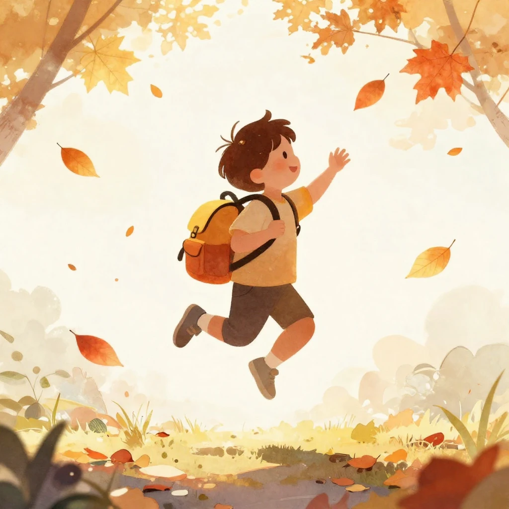 A minimalist watercolor silhouette of a happy child with a b...