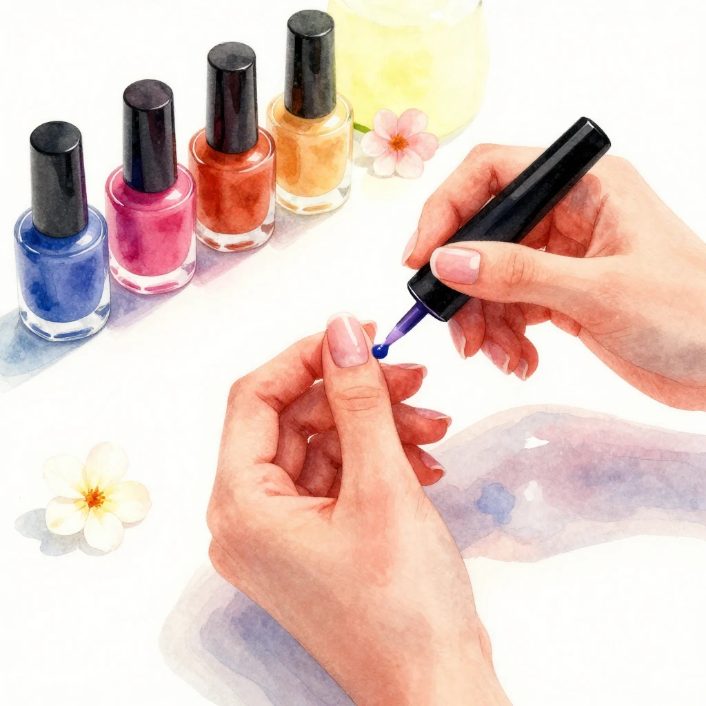 A vibrant watercolor illustration of a woman's hand getting ...