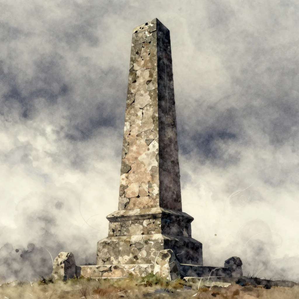 A grand, weathered stone monument stands tall and imposing a...