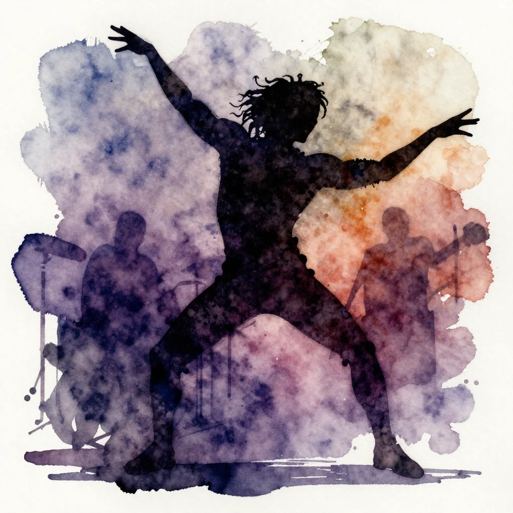 A vibrant watercolor illustration of a musician or dancer in...