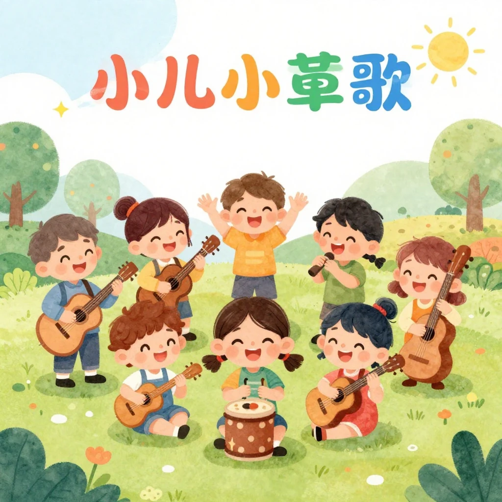 A cheerful and friendly children's song album cover illustra...