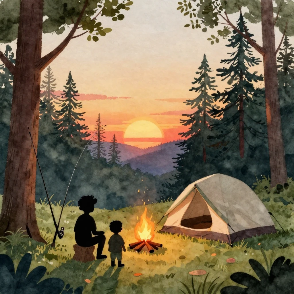 A watercolor illustration of a family of three (silhouette) ...