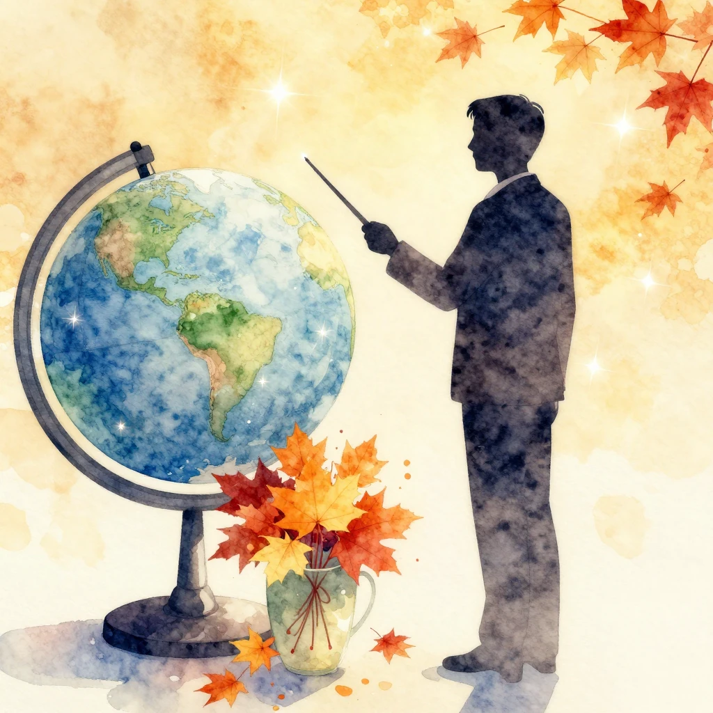 Watercolor illustration of teacher silhouette holding pointe...