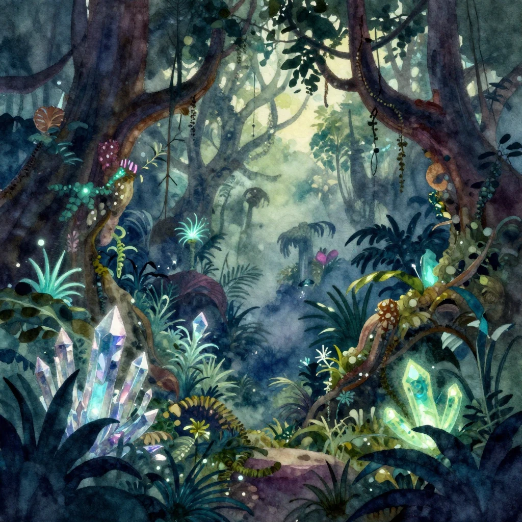 A vibrant watercolor painting depicting a futuristic night j...