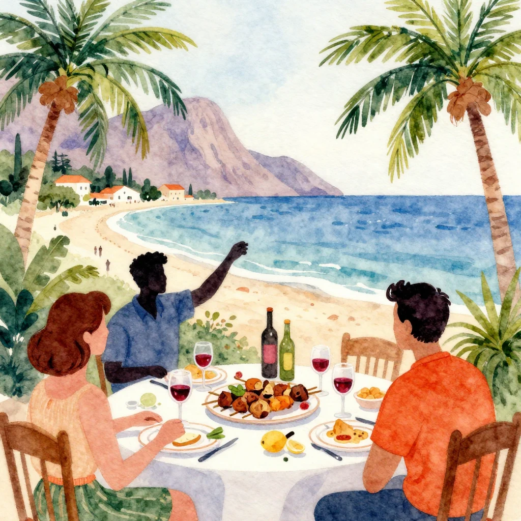 A vibrant watercolor painting depicting a festive gathering ...