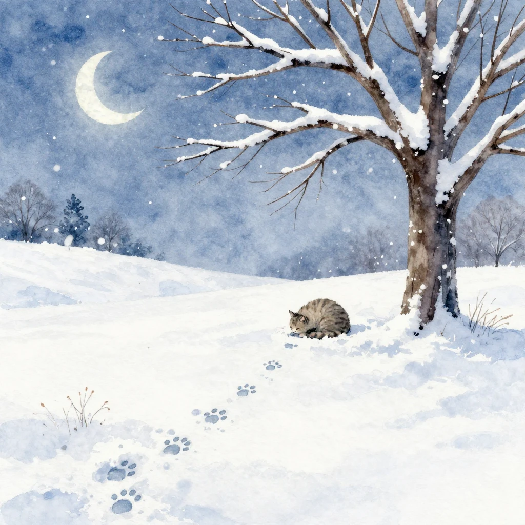 A serene watercolor winter landscape with subtle hints of a ...