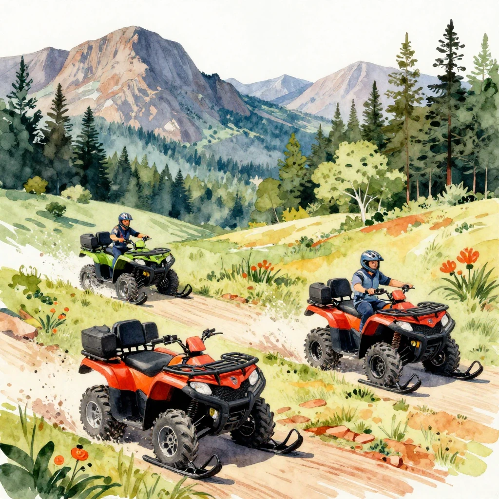 Vibrant watercolor illustration depicting various outdoor ve...