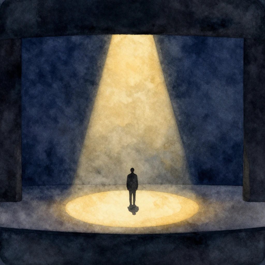 Watercolor style, abstract representation of a spotlight hit...