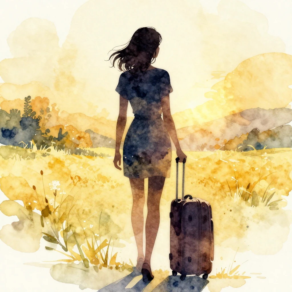 A vibrant watercolor illustration of a silhouette of a woman...