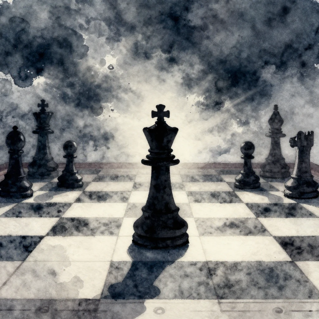 A symbolic watercolor illustration depicting a single chess ...