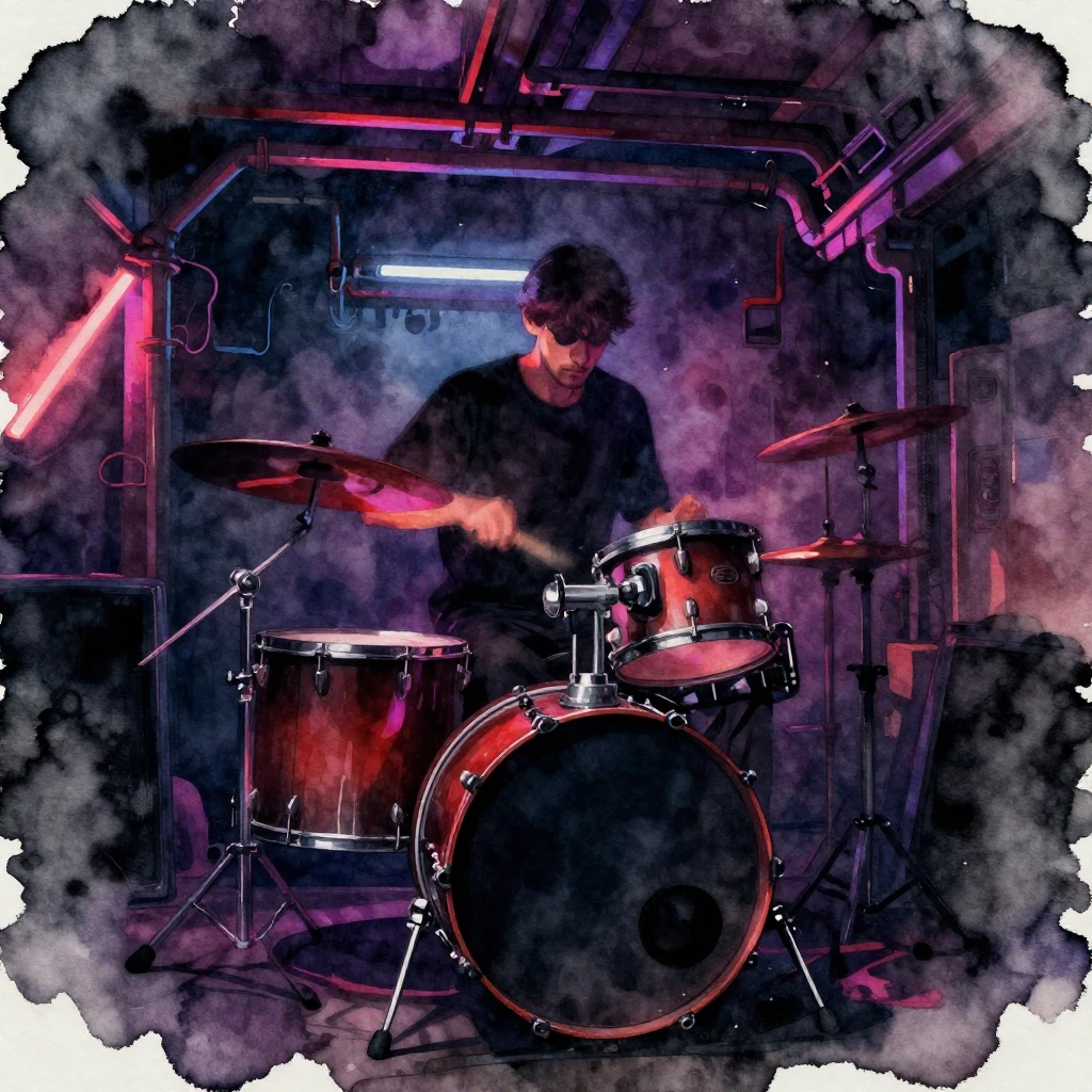 A scene embodying a dark drum & bass aesthetic, with deep sh...