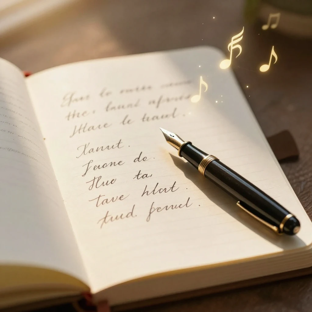 An open notebook with elegant handwritten poetry, a vintage ...