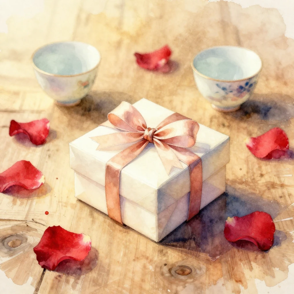 A watercolor painting illustrating a thoughtful gift and cel...