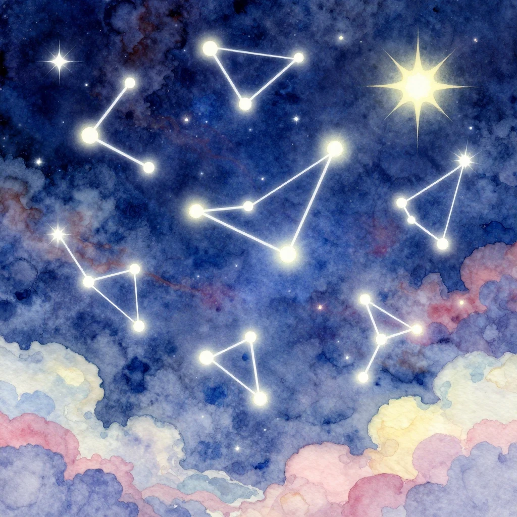 Watercolor painting of zodiac constellations in a surreal gl...