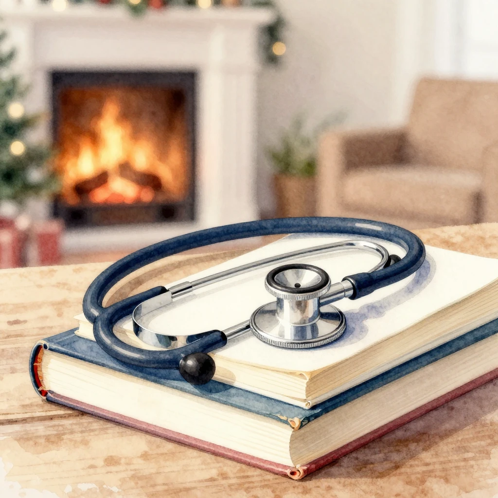 Watercolor style close-up of a medical stethoscope resting o...