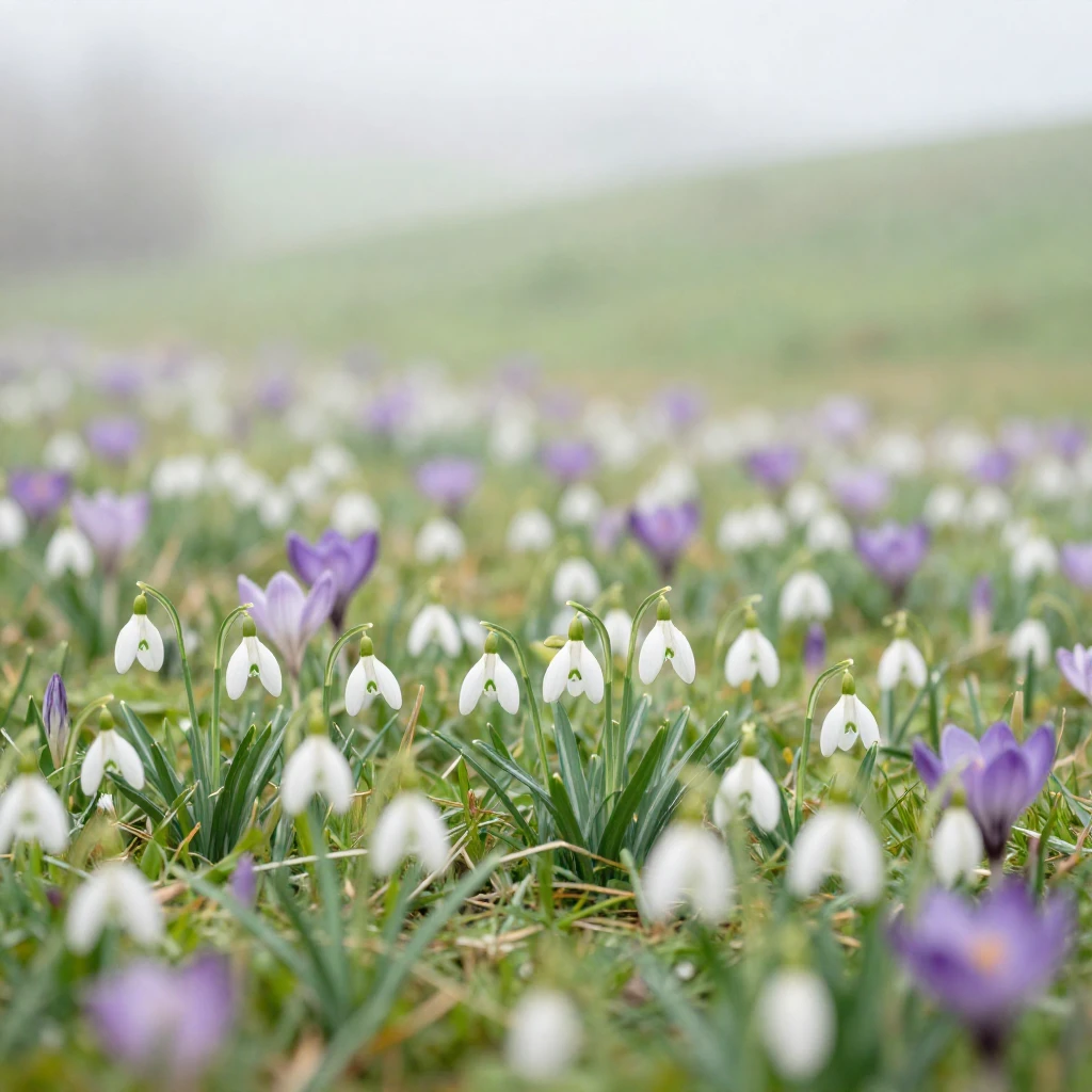 A vibrant meadow filled with delicate wildflowers such as sn...