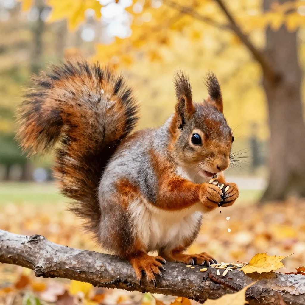 Watercolor style close-up of a small squirrel on a branch ea...